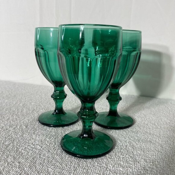 Vintage Libbey Glass Duratuff Gibraltar Juniper Green Water Goblets Set Of 3 - Picture 4 of 11